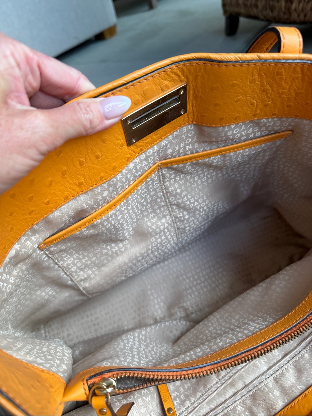kate spade Orange Ostrich-Embossed Shoulder Tote - Picture 7 of 15